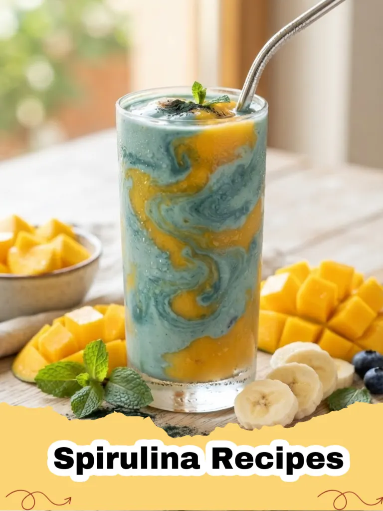 Spirulina Recipes - A vibrant green spirulina smoothie bowl topped with fresh berries, granola, and coconut flakes.