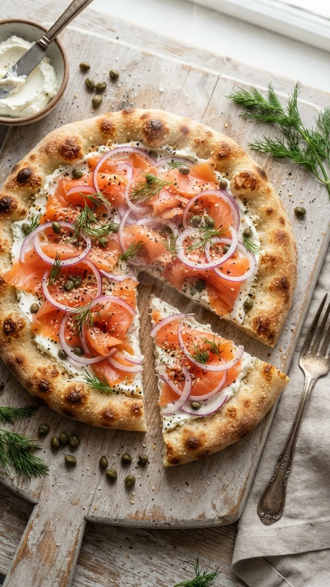 Bagels and Lox Breakfast Pizza Preparation