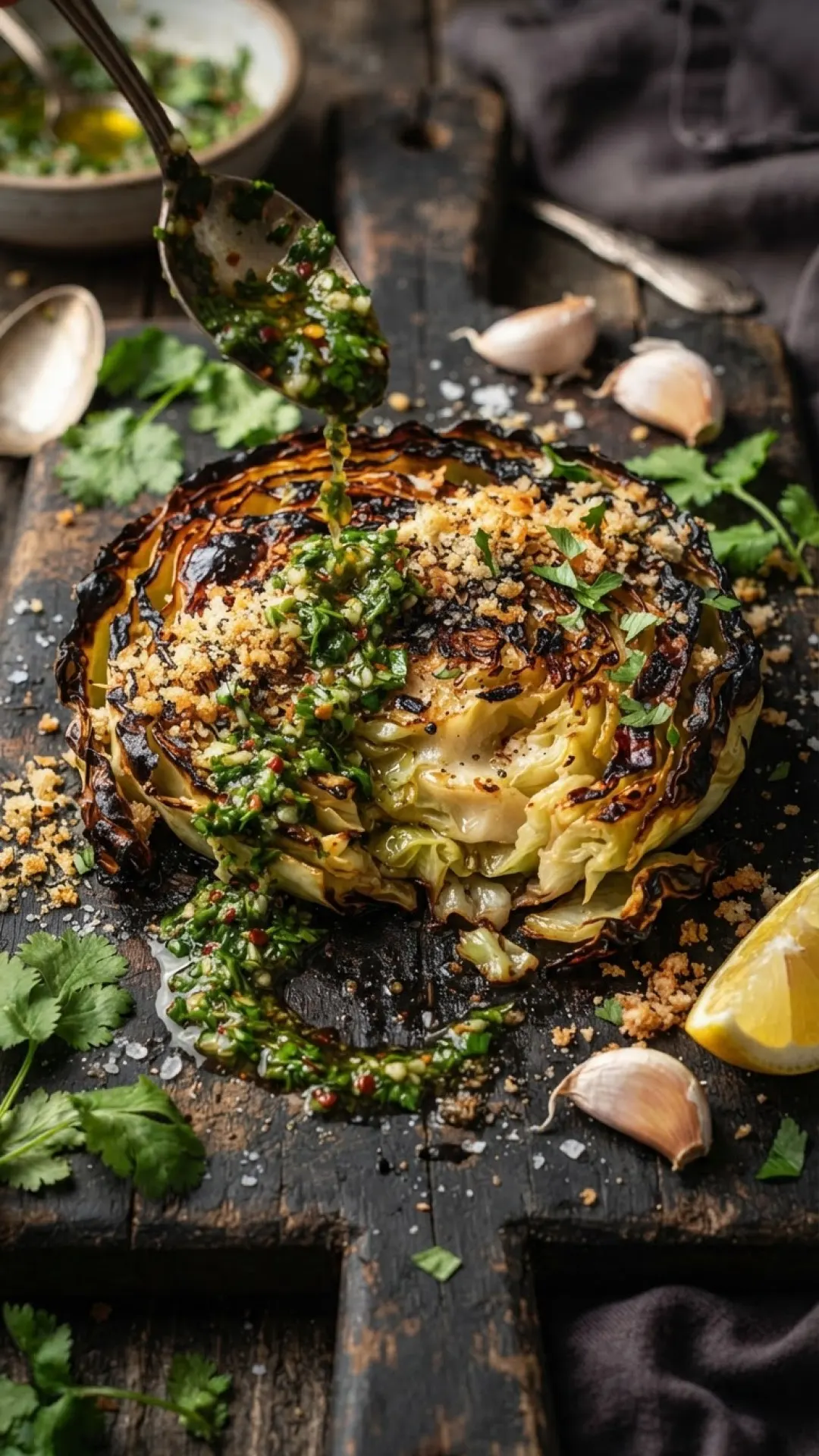 Blistered Cabbage Steaks with Chimichurri Preparation