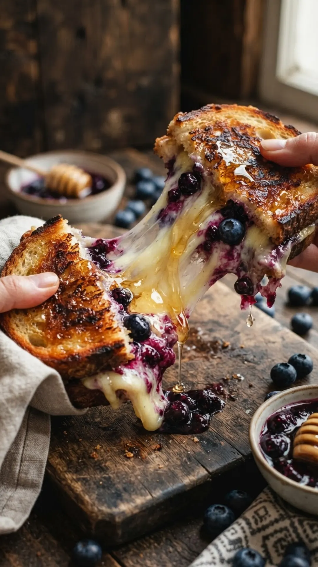 Blueberry Brie Grilled Cheese with Hot Honey Preparation
