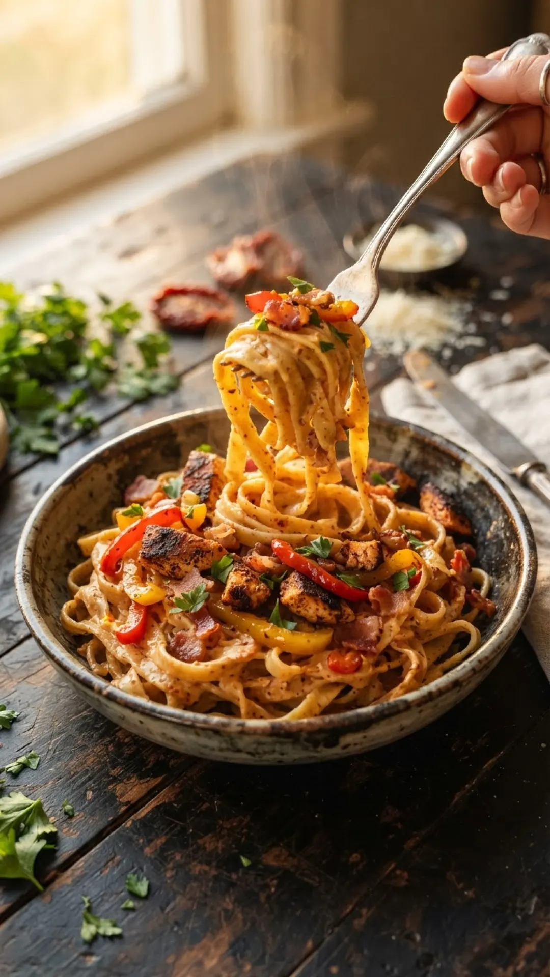 Cajun Chicken & Bacon Pasta with Sun-Dried Tomato Cream Sauce Preparation