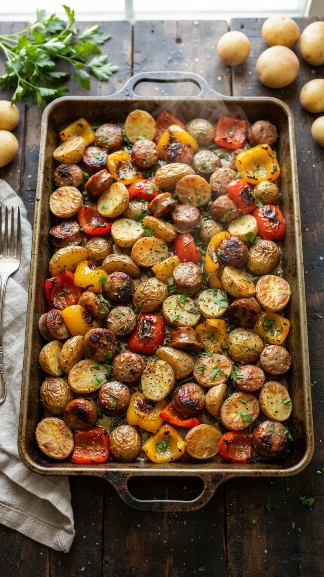 Chicken Sausage, Apples & Potatoes Sheet Pan Dinner Preparation