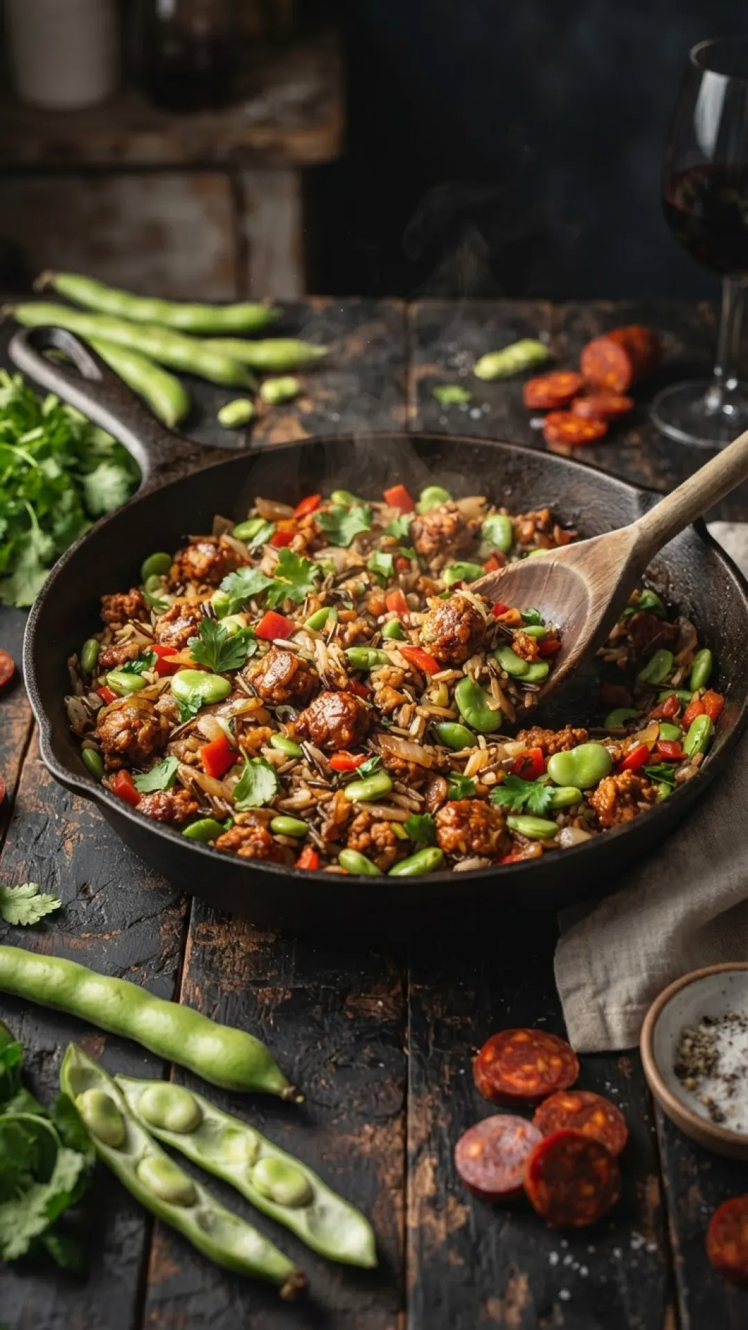 Chorizo, Broad Bean & Wild Rice Platter Preparation