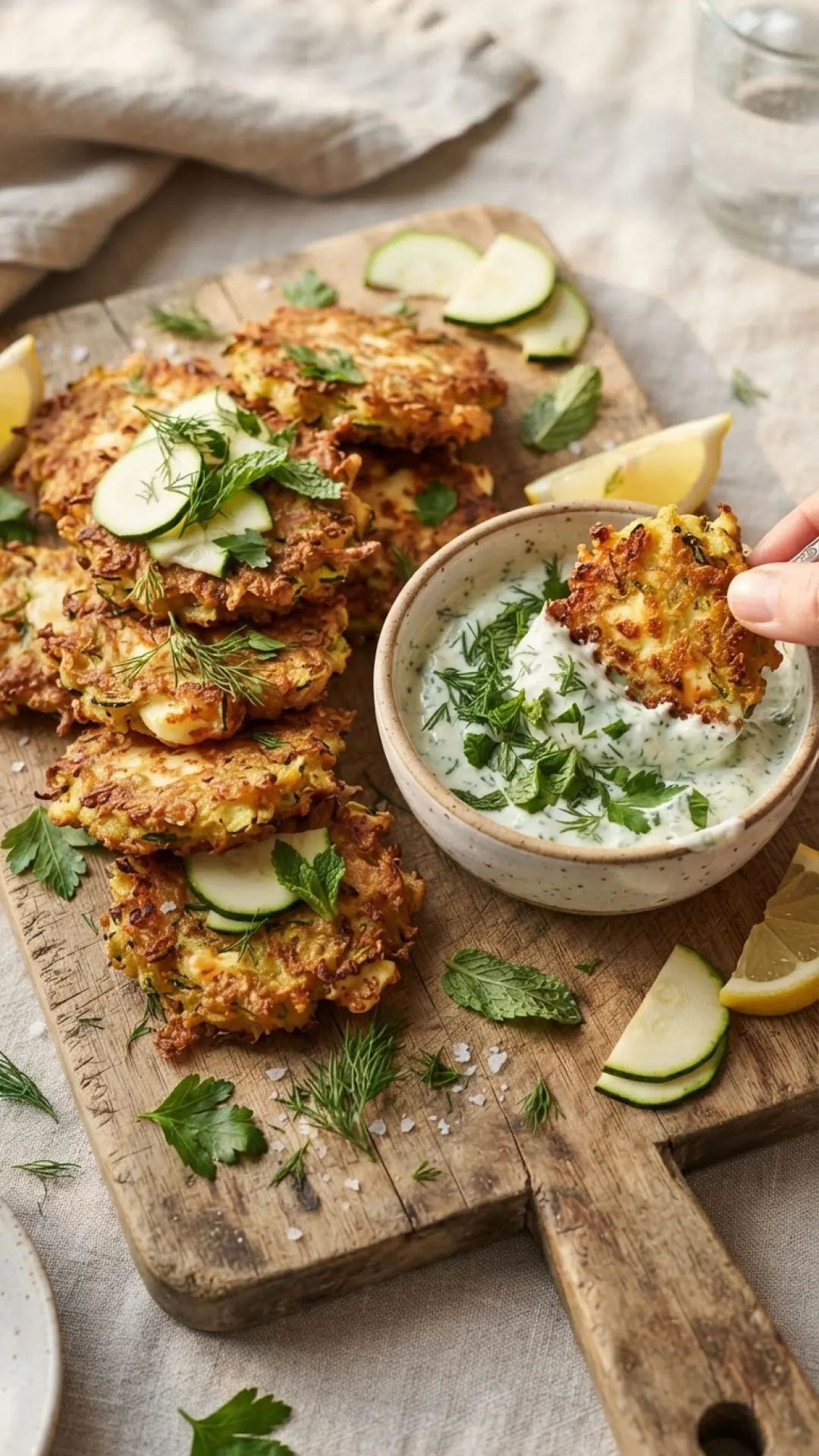 Courgette & Halloumi Fritters with Herb Dip Preparation