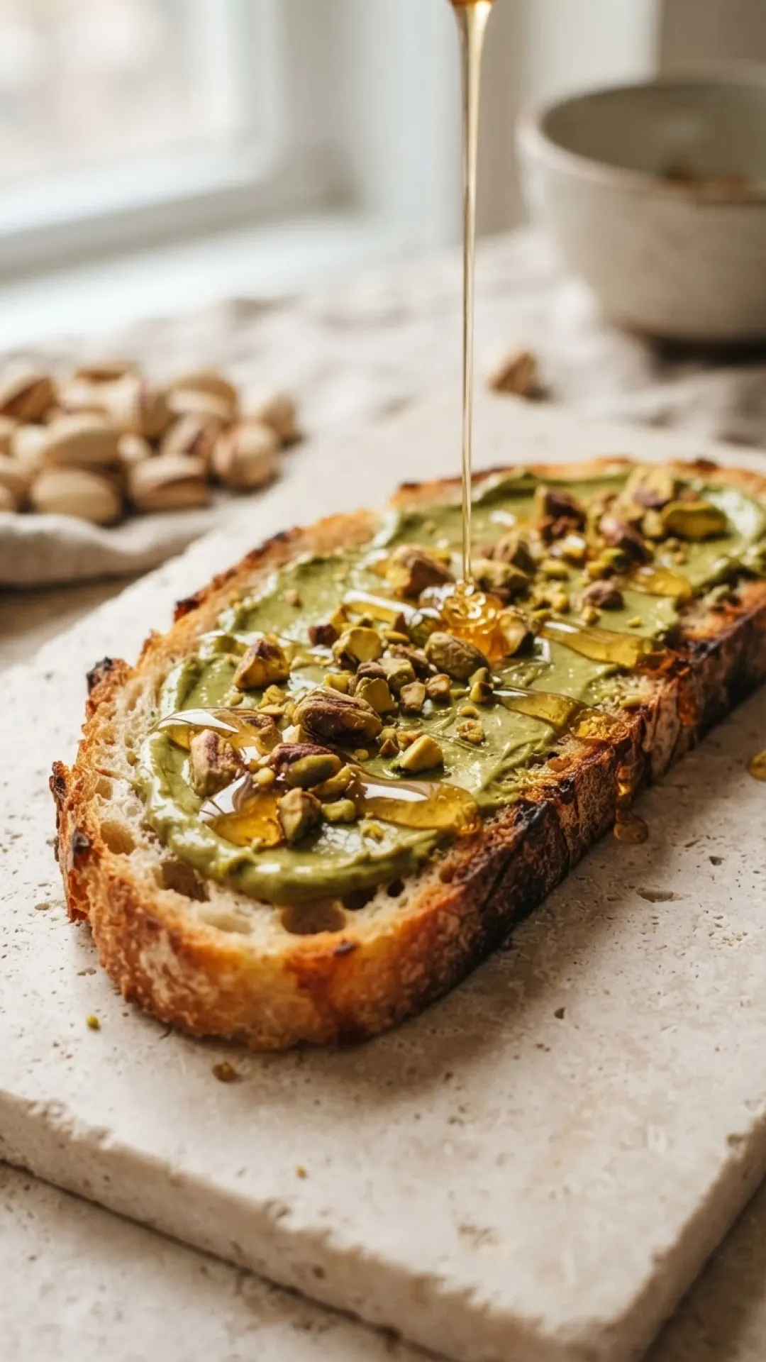 Creamy Pistachio Butter Toast & Drizzles Preparation