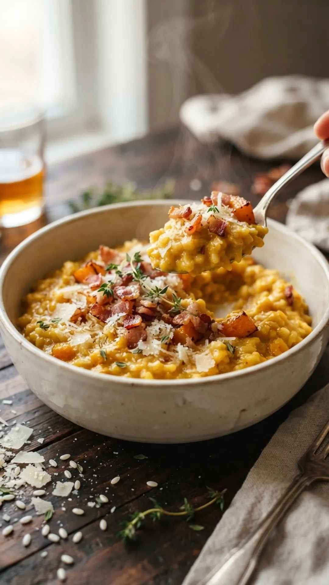 Creamy Pumpkin Risotto with Crispy Bacon & Parmesan Preparation