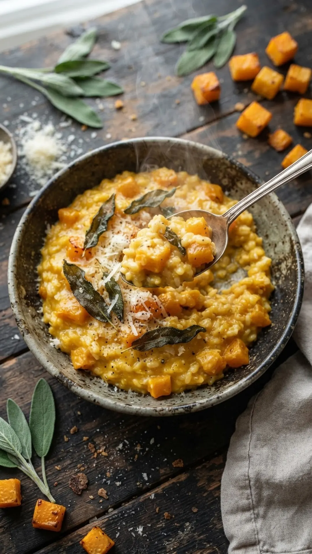 Creamy Roasted Butternut Squash Risotto with Crispy Sage Preparation