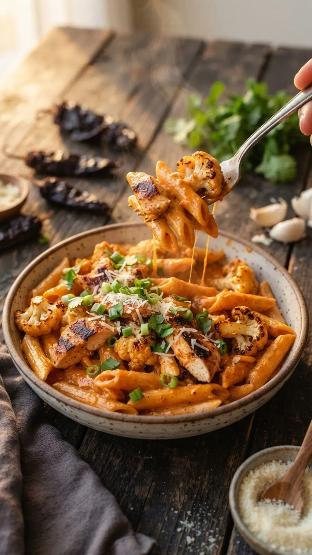 Creamy Smoky Chipotle Pasta with Roasted Cauliflower Preparation