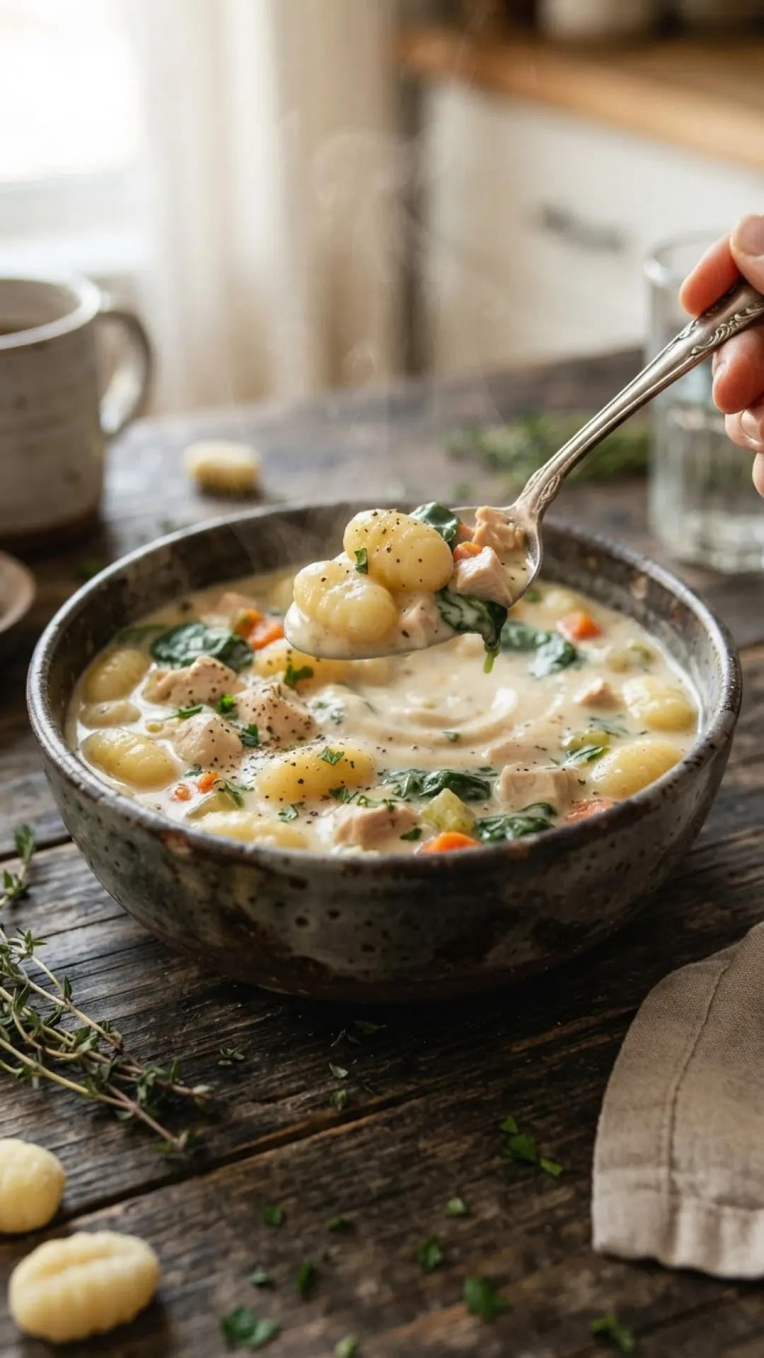 Creamy Tomato & Spinach Gnocchi Soup Preparation