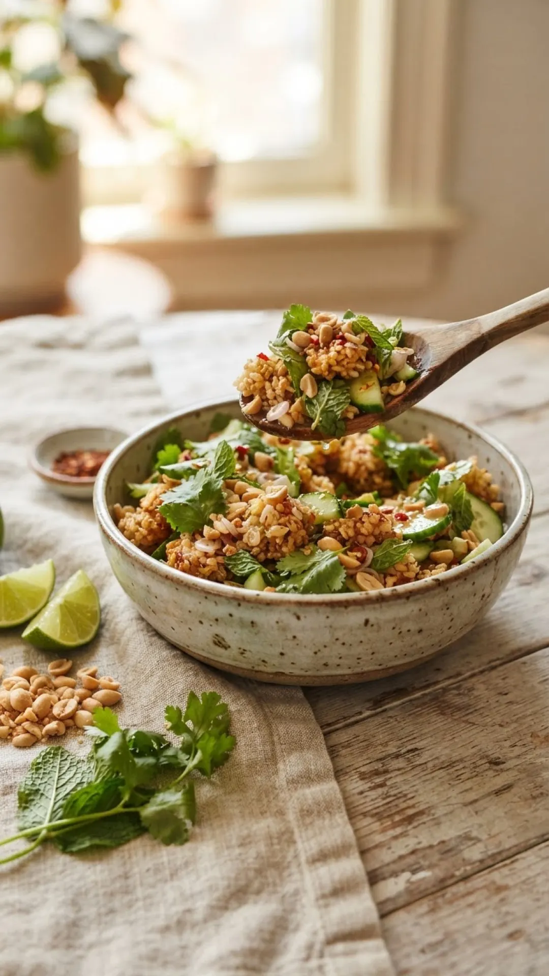Crispy Baked Rice Herb Salad with Lemon Dressing Preparation