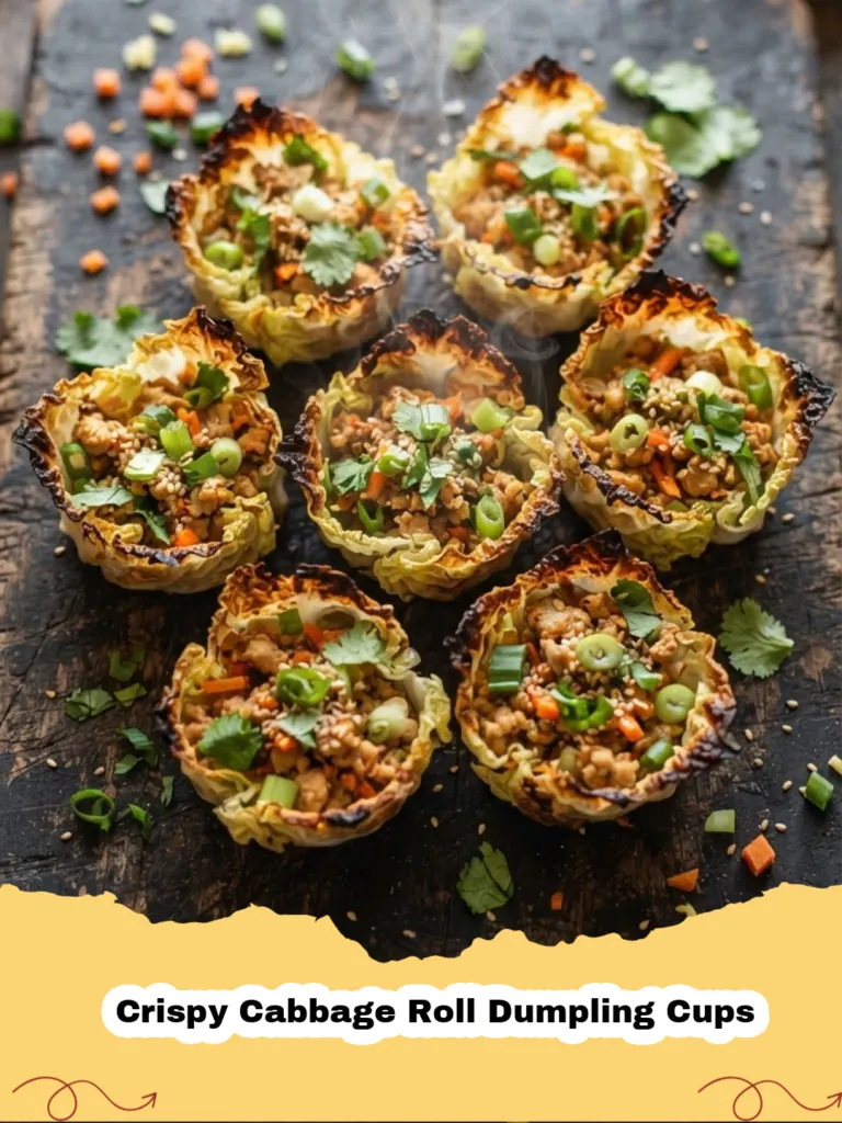 Crispy Cabbage Roll Dumpling Cups - Close-up of crispy cabbage roll dumpling cups arranged in a muffin tin, garnished with fresh dill.
