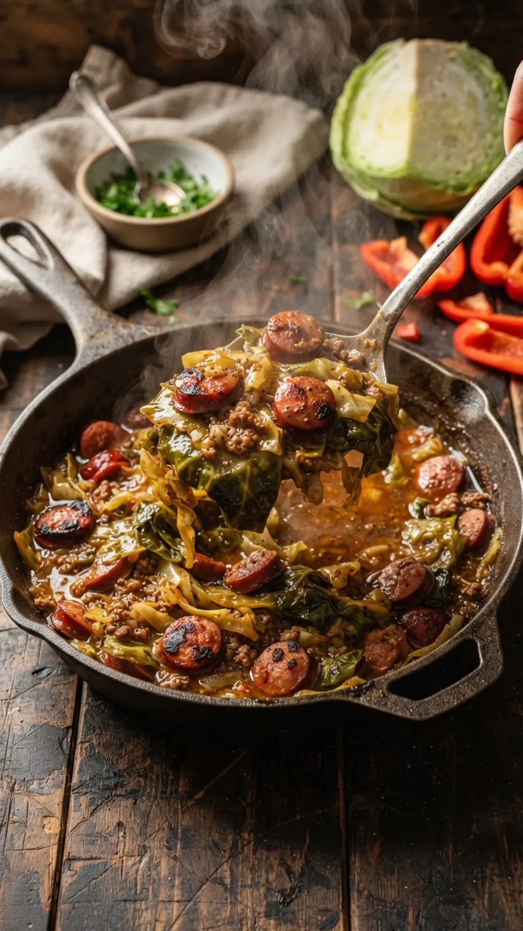 Dirty Cajun Braised Cabbage Preparation