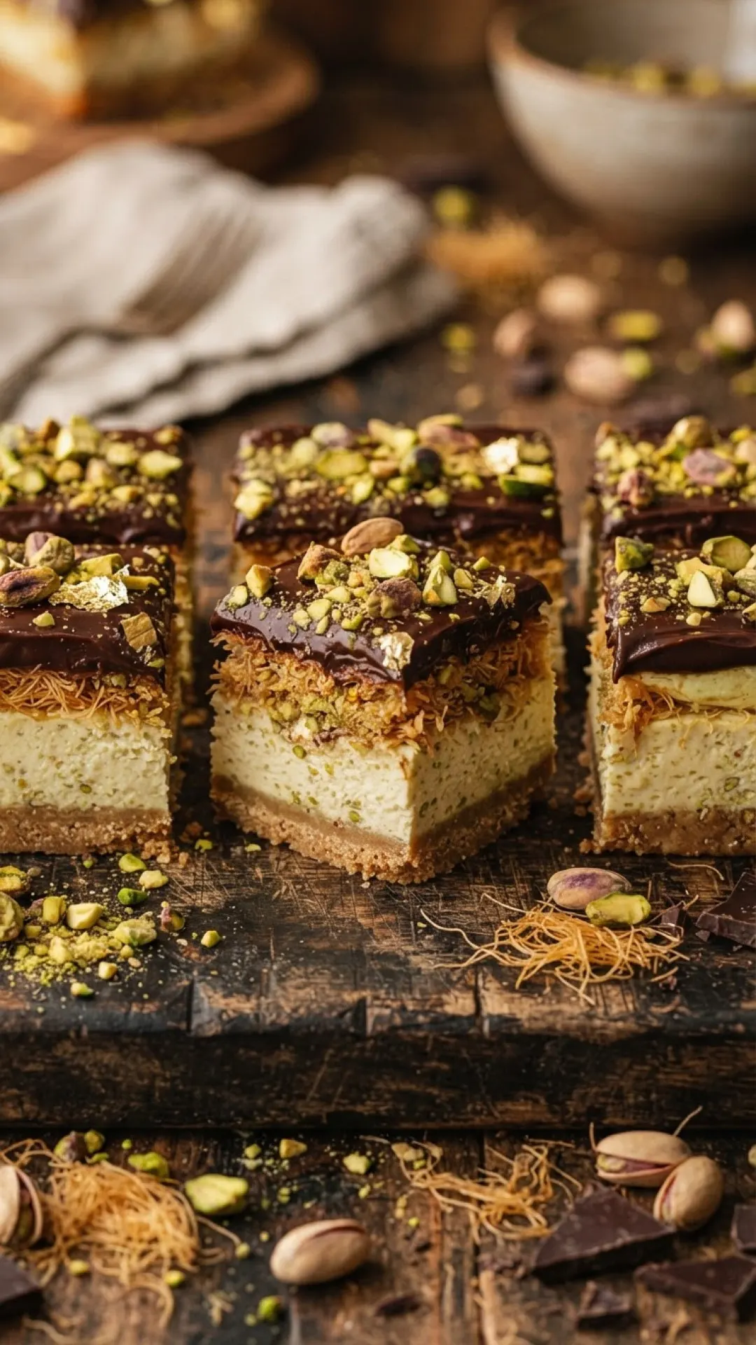 Dubai Chocolate Kataifi Cheesecake Bars Preparation