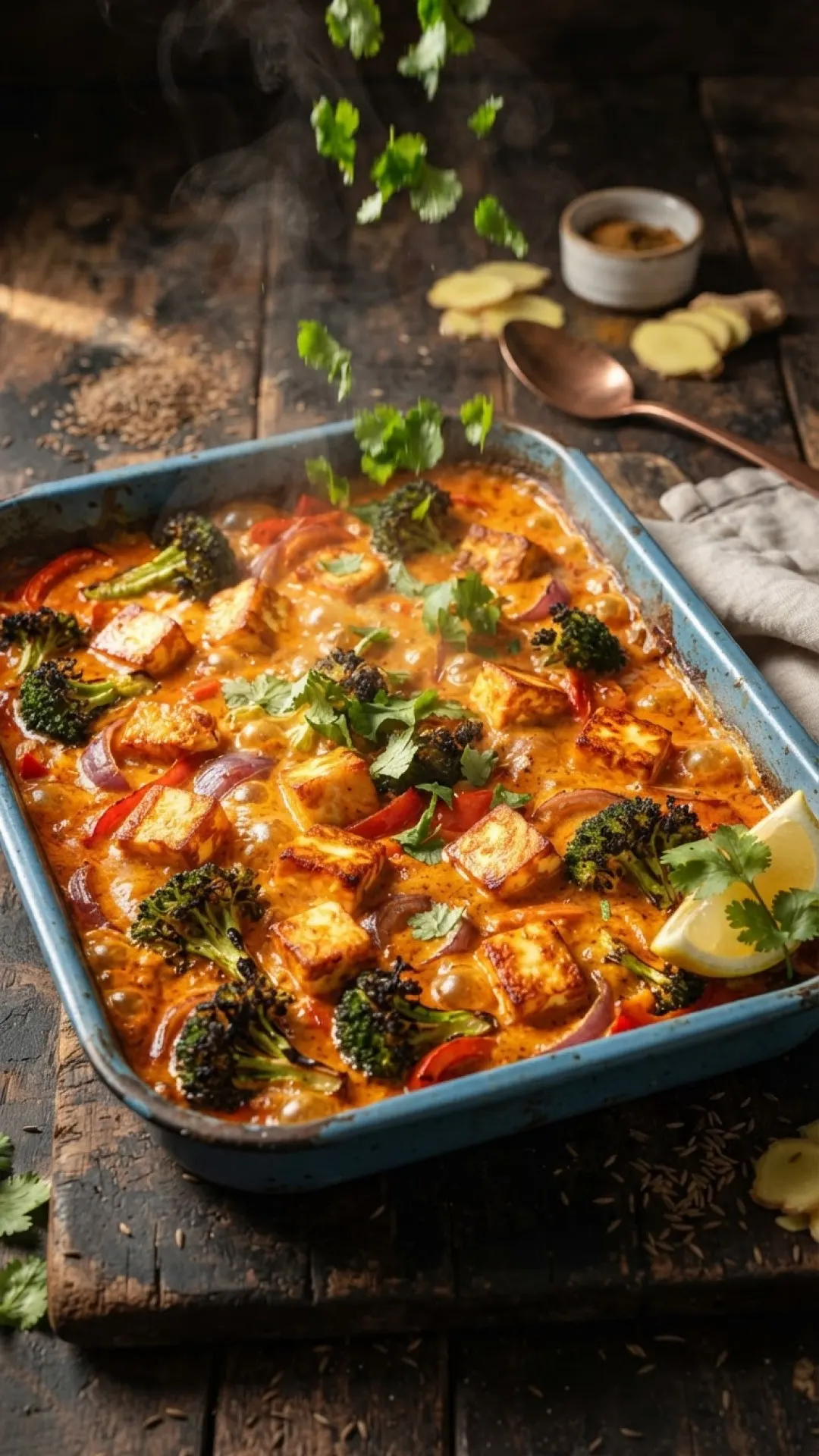 Garam Masala Paneer & Broccoli Traybake Preparation