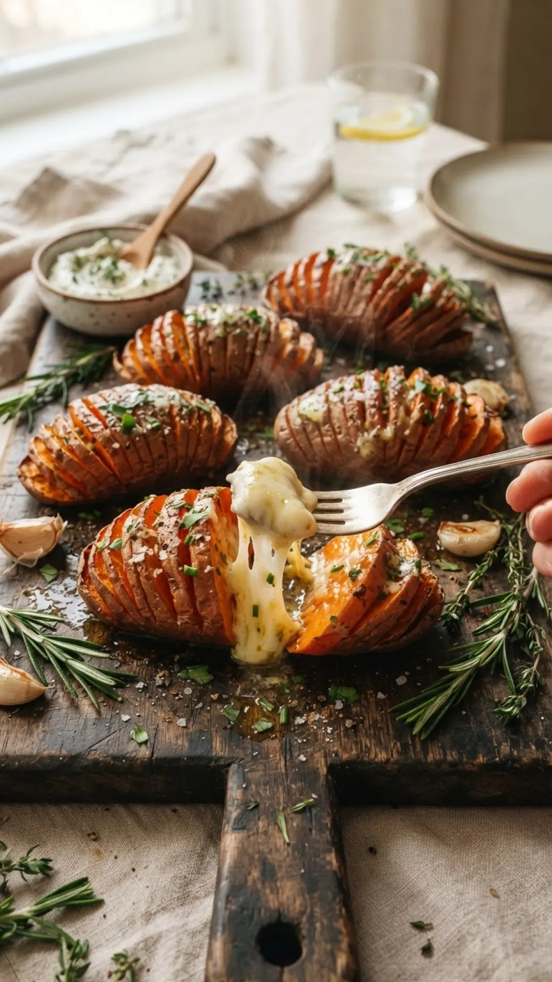 Hasselback Sweet Potatoes with Herb Butter Preparation