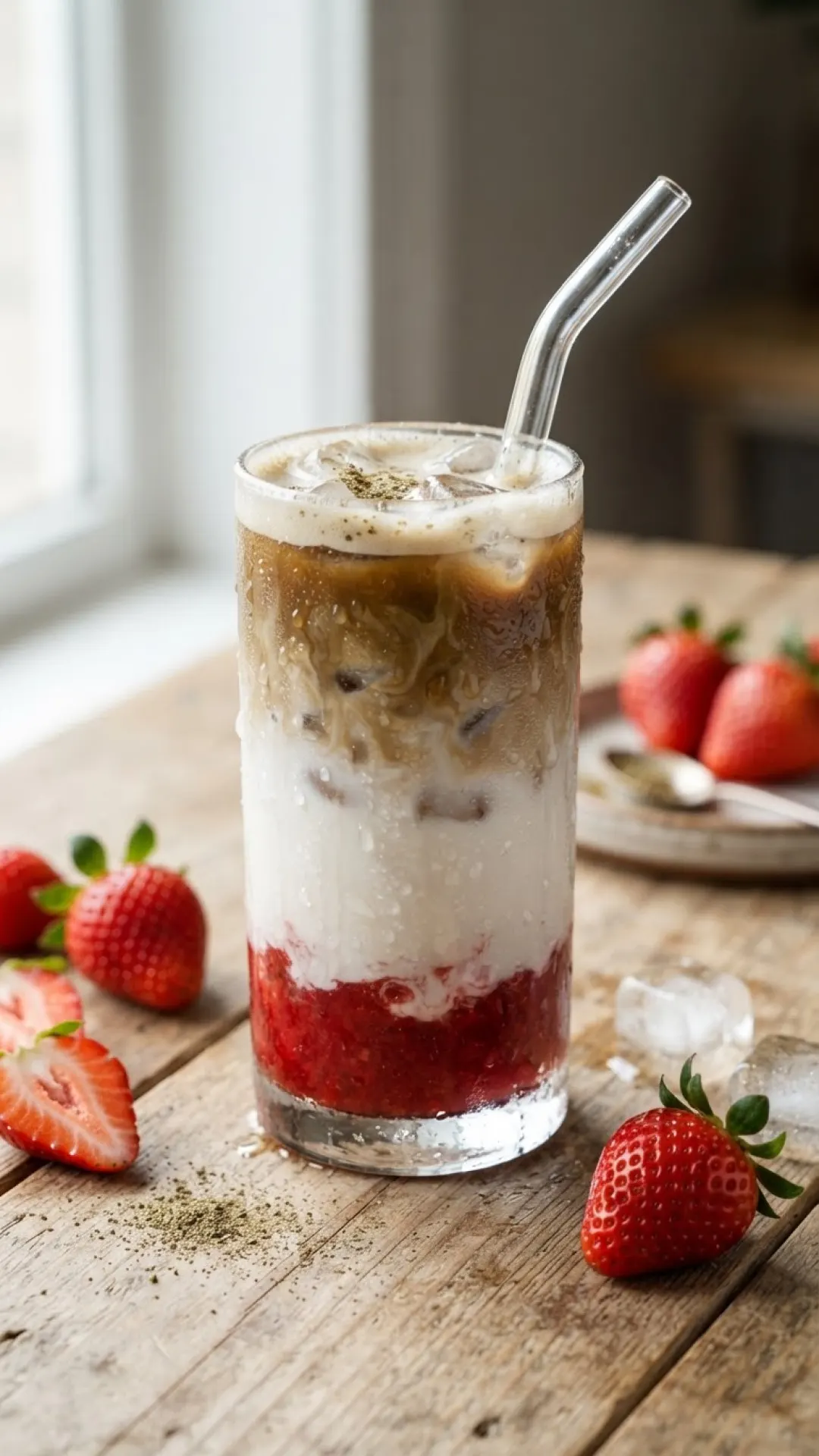 Iced Strawberry Hojicha Latte Preparation