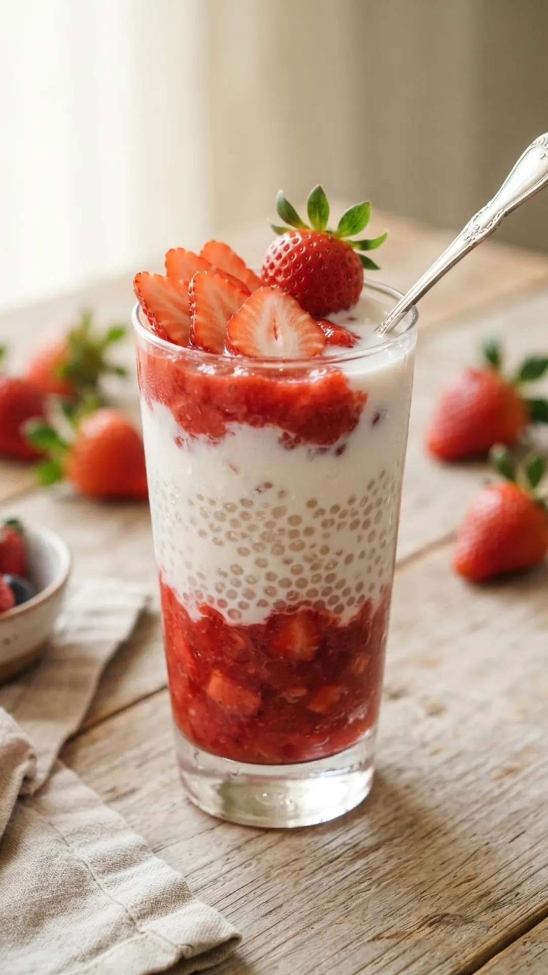 Korean Strawberry Milk Sago Dessert Cups Preparation