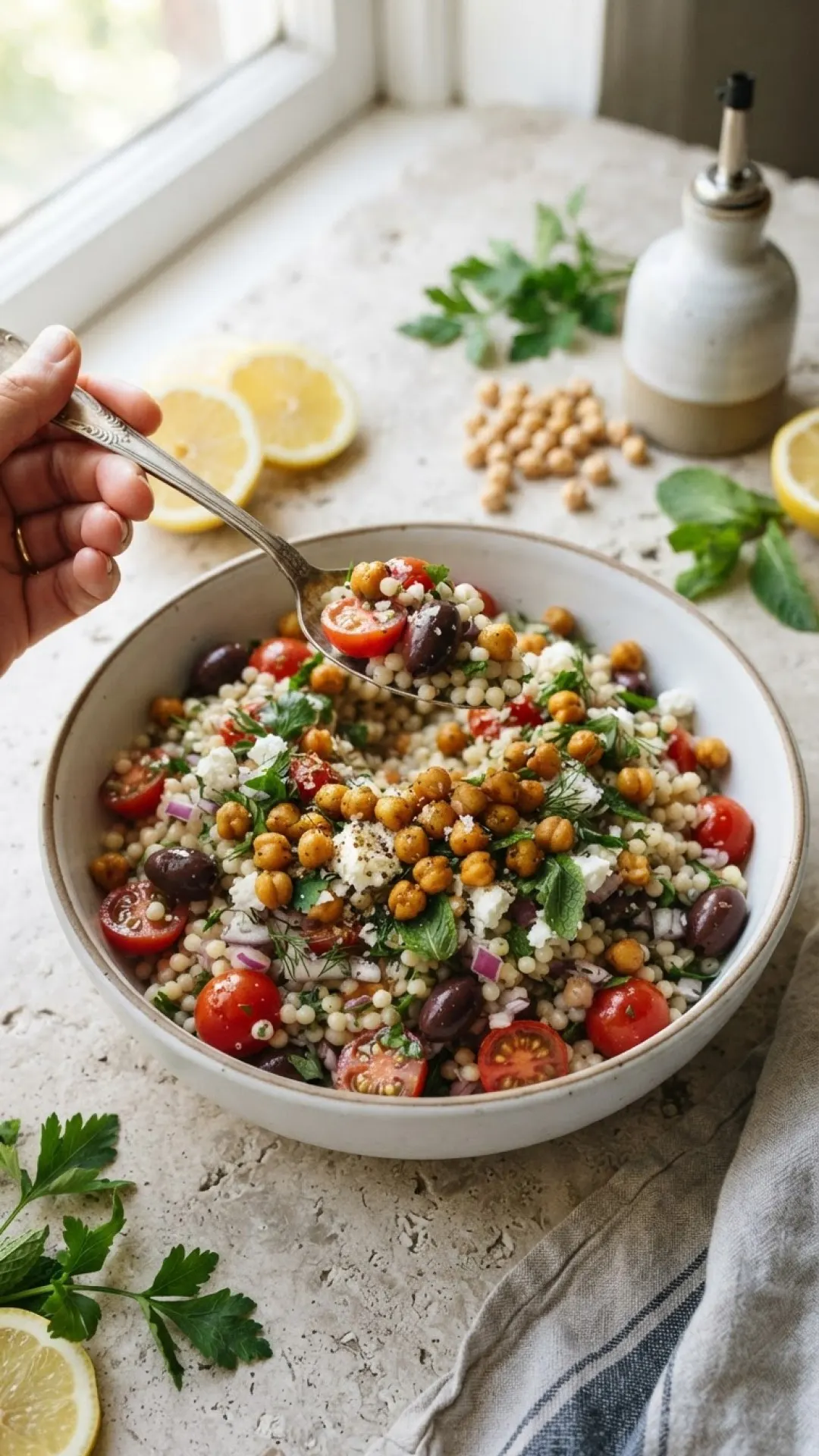 Lemon Herb Couscous Salad with Crispy Chickpeas Preparation