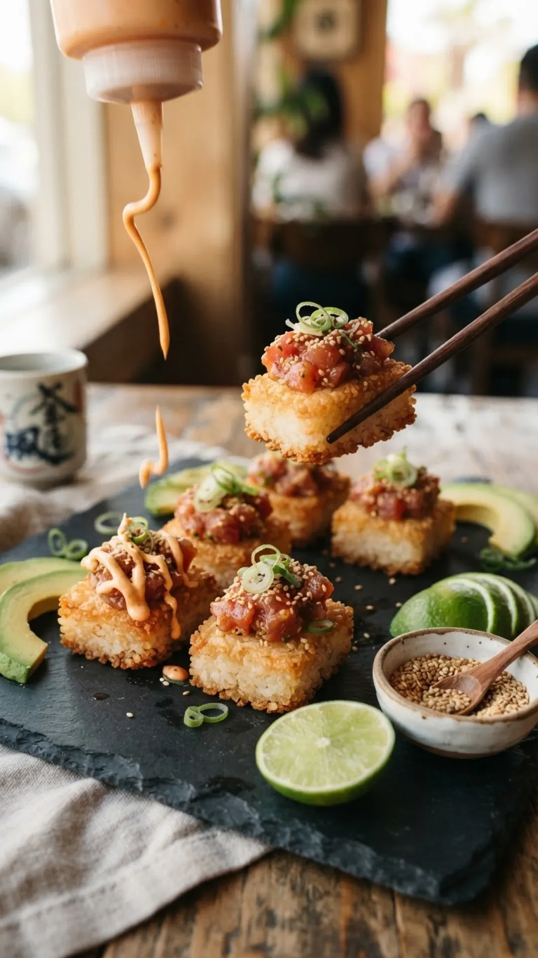 Nobu Style Spicy Tuna Crispy Rice Preparation