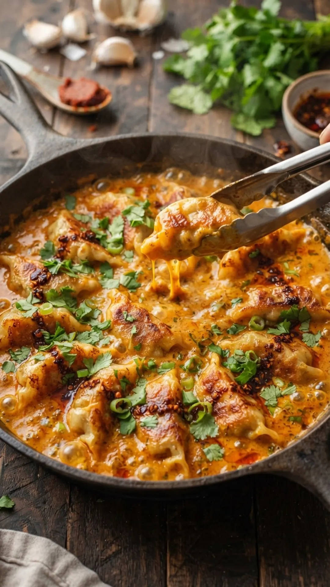 One-Pan Coconut Curry Dumpling Bake Preparation
