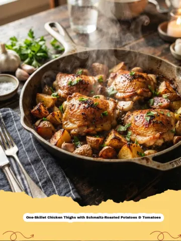 Cozy & Crispy: The Ultimate One-Skillet Chicken Thighs with Schmaltz-Roasted Potatoes & Tomatoes