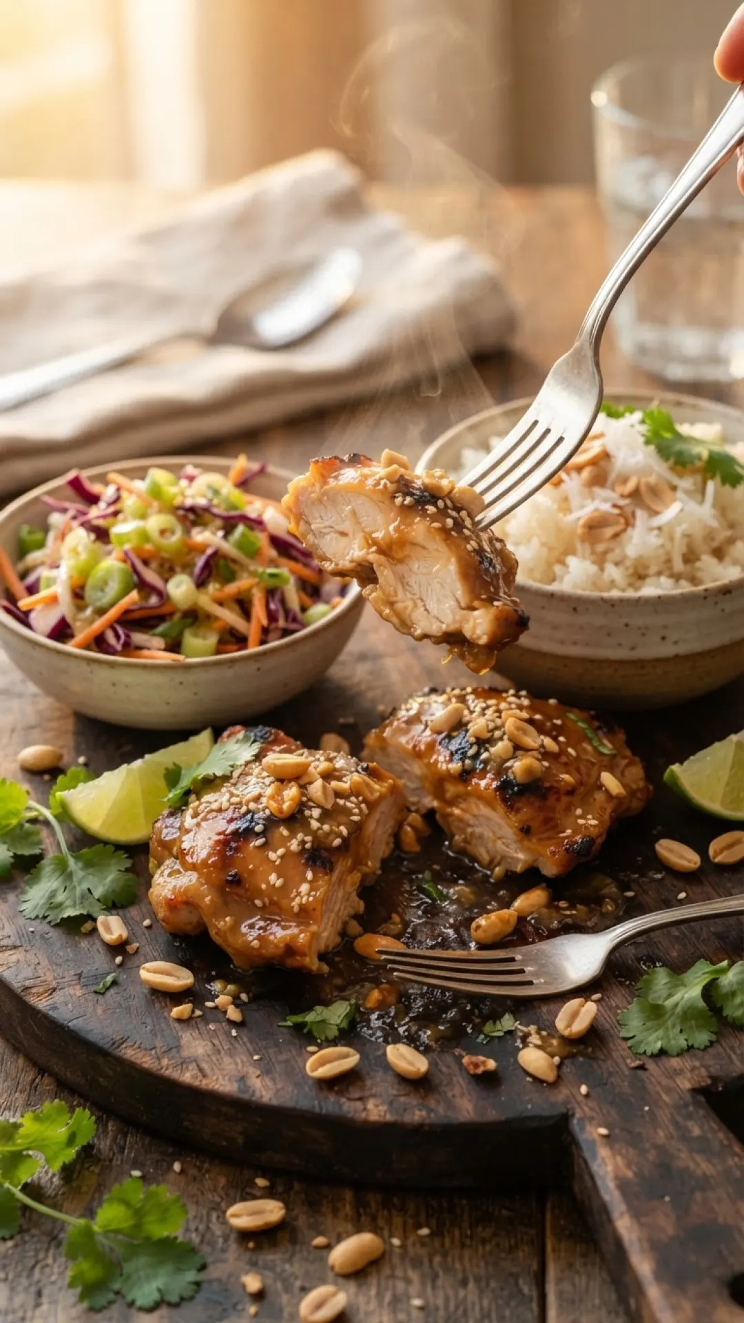 Peanut Chicken with Ginger Slaw & Coconut Rice Preparation