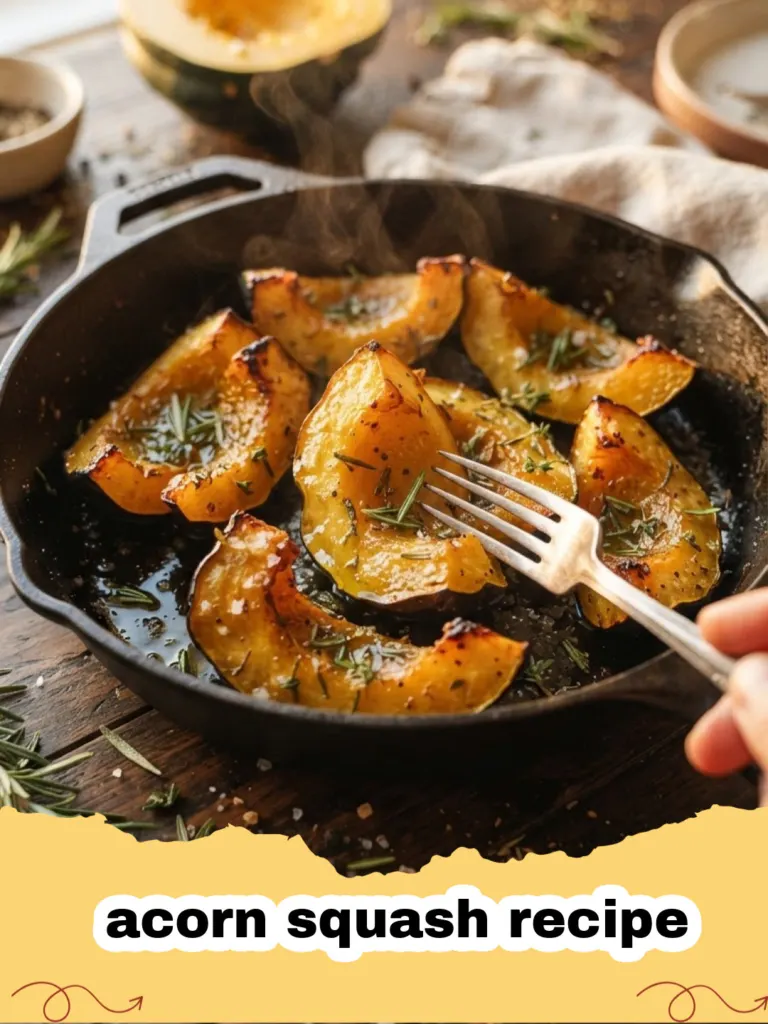 acorn squash recipe - Two halves of roasted acorn squash filled with brown sugar, spices, and pecans, served on a white plate.