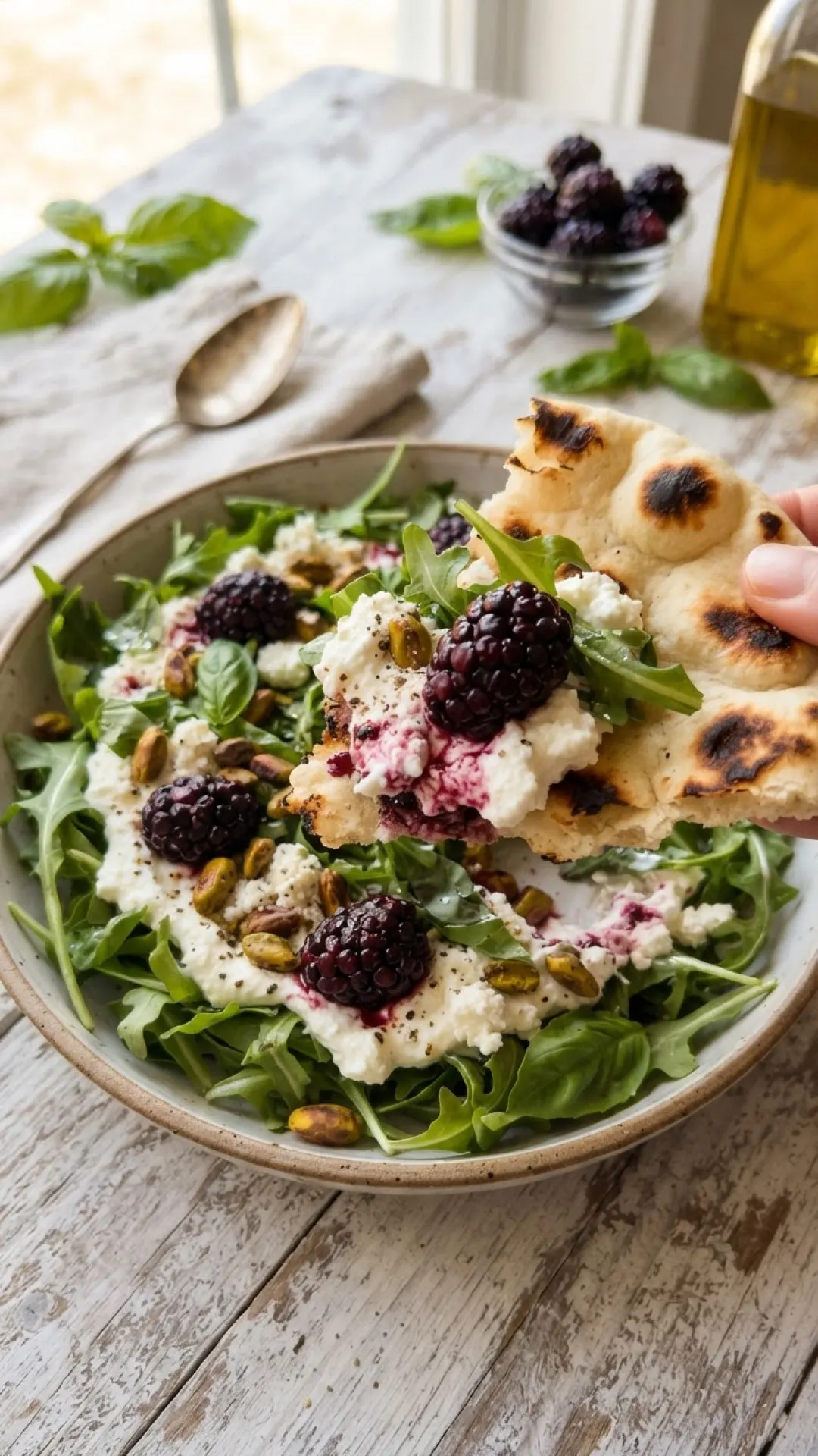 Pickled Blackberry and Ricotta Salad Preparation