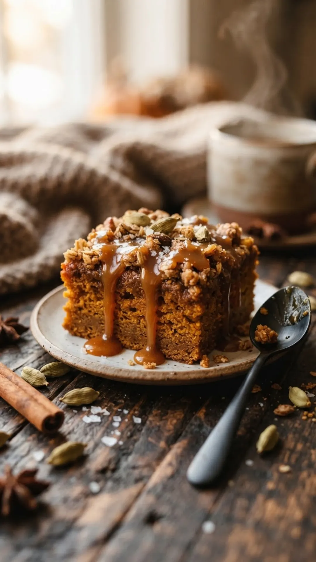 Pumpkin Bars with Chai Caramel & Cardamom Crumble Preparation