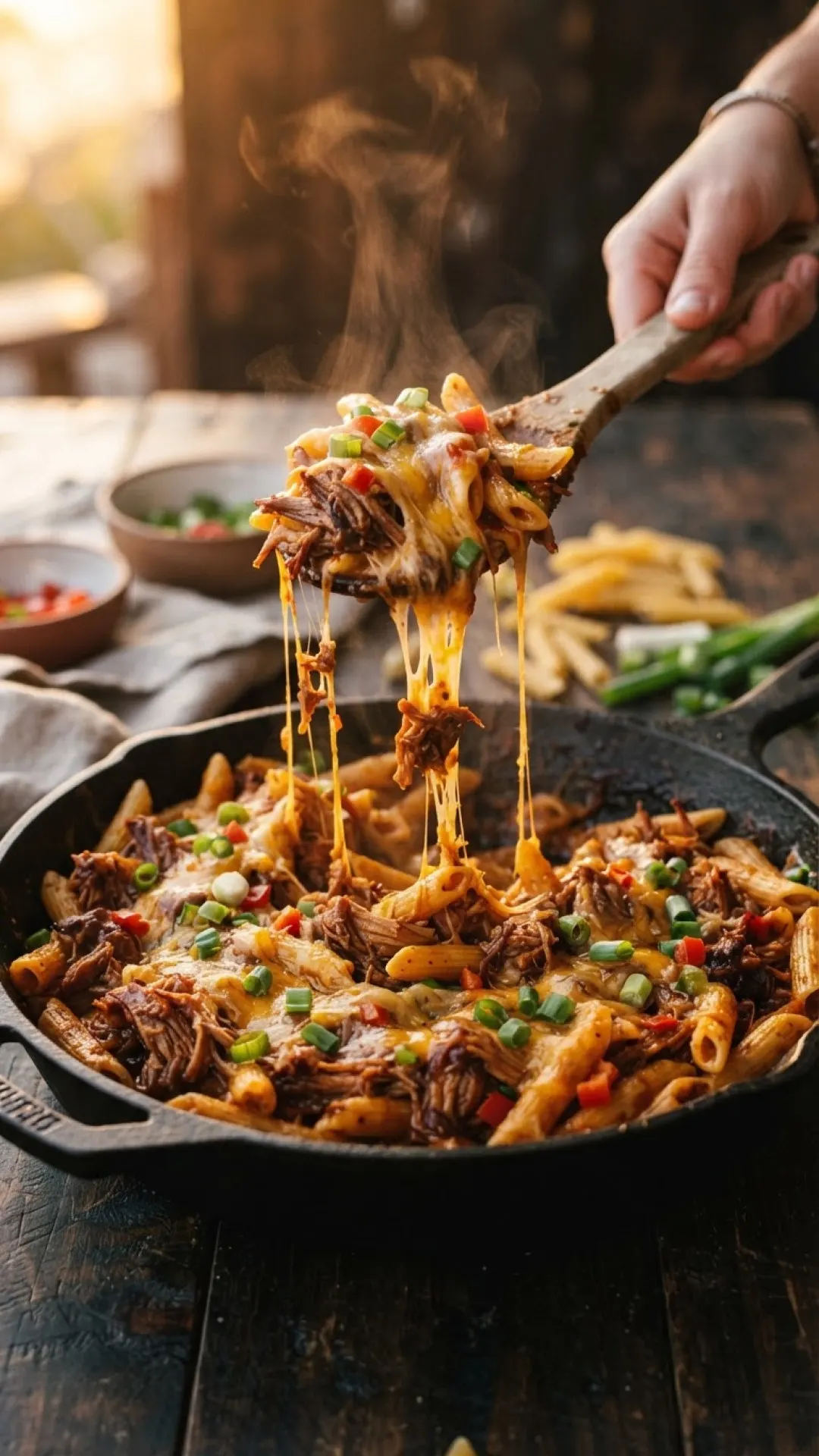 Quick BBQ Pulled Pork Penne Skillet Preparation