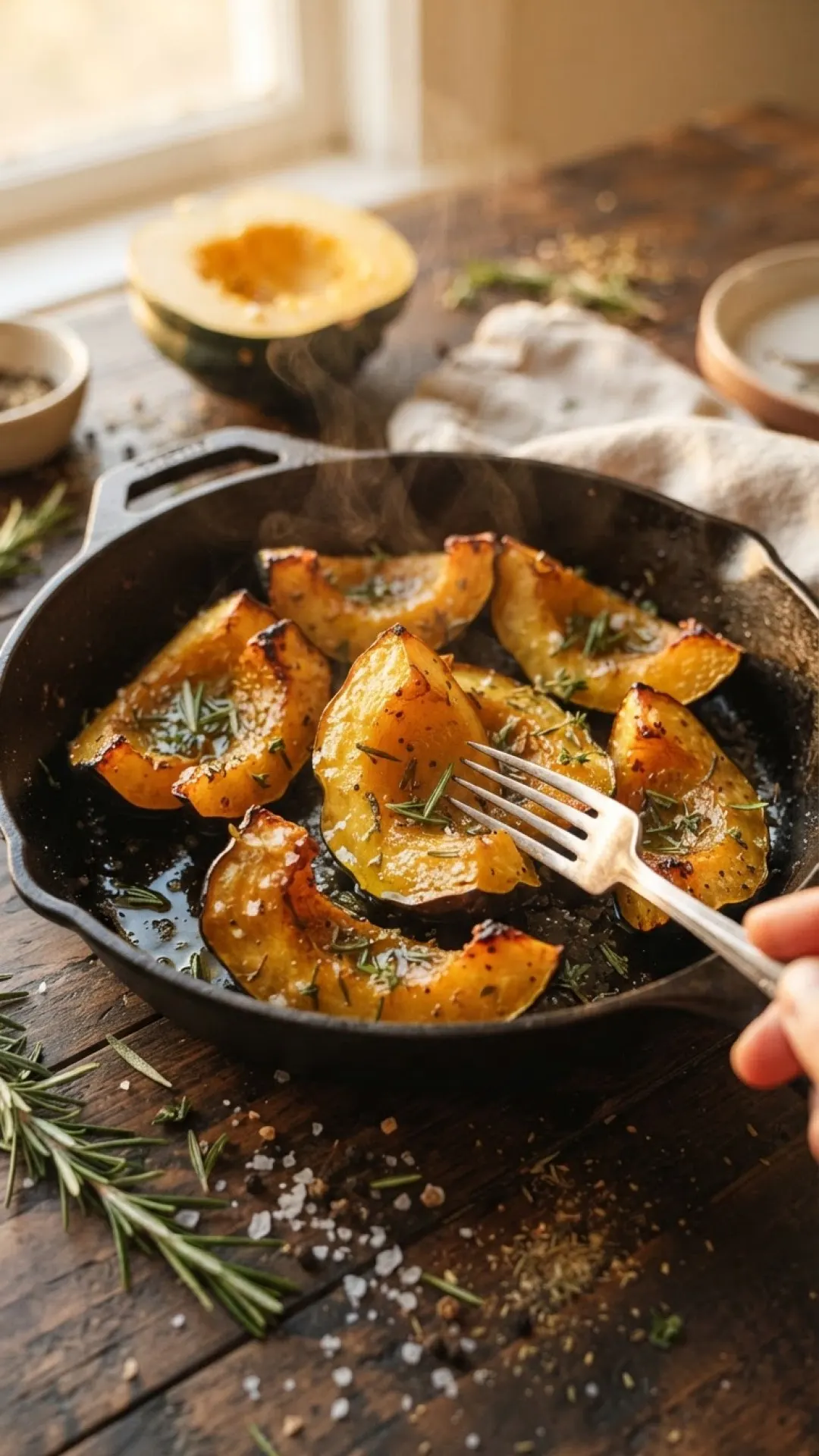 Roasted Acorn Squash with Brown Sugar & Pecans Preparation