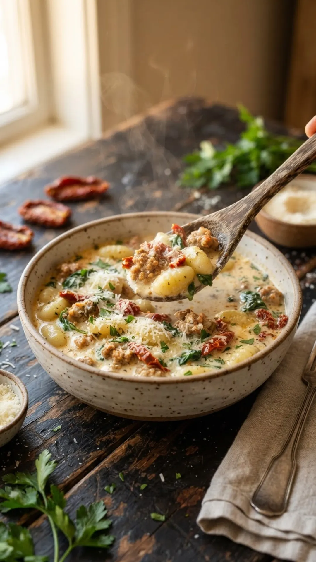 Sausage Gnocchi Soup with Sun-Dried Tomatoes Preparation