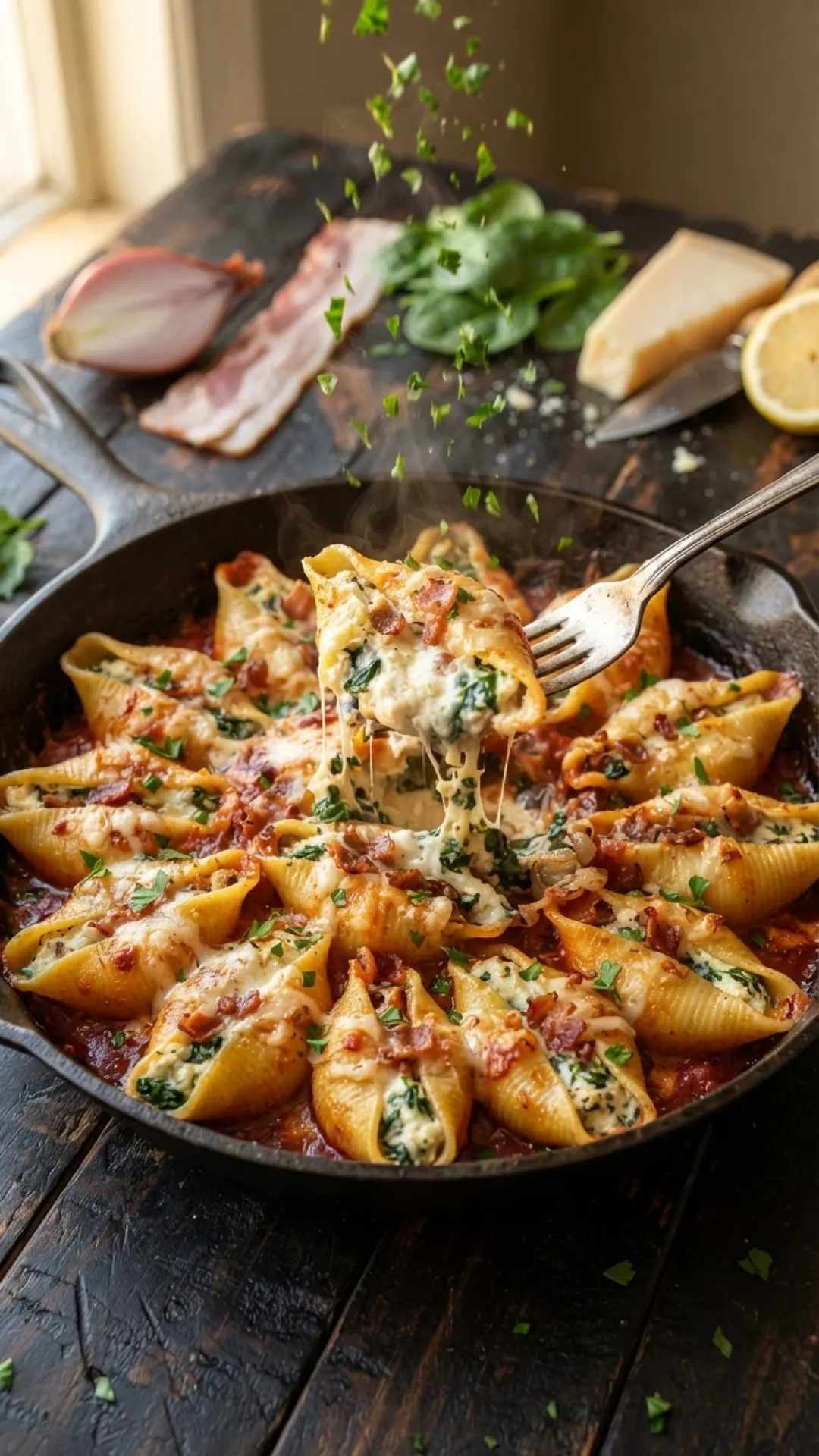 Shallot, Bacon & Parmesan Stuffed Shells Preparation