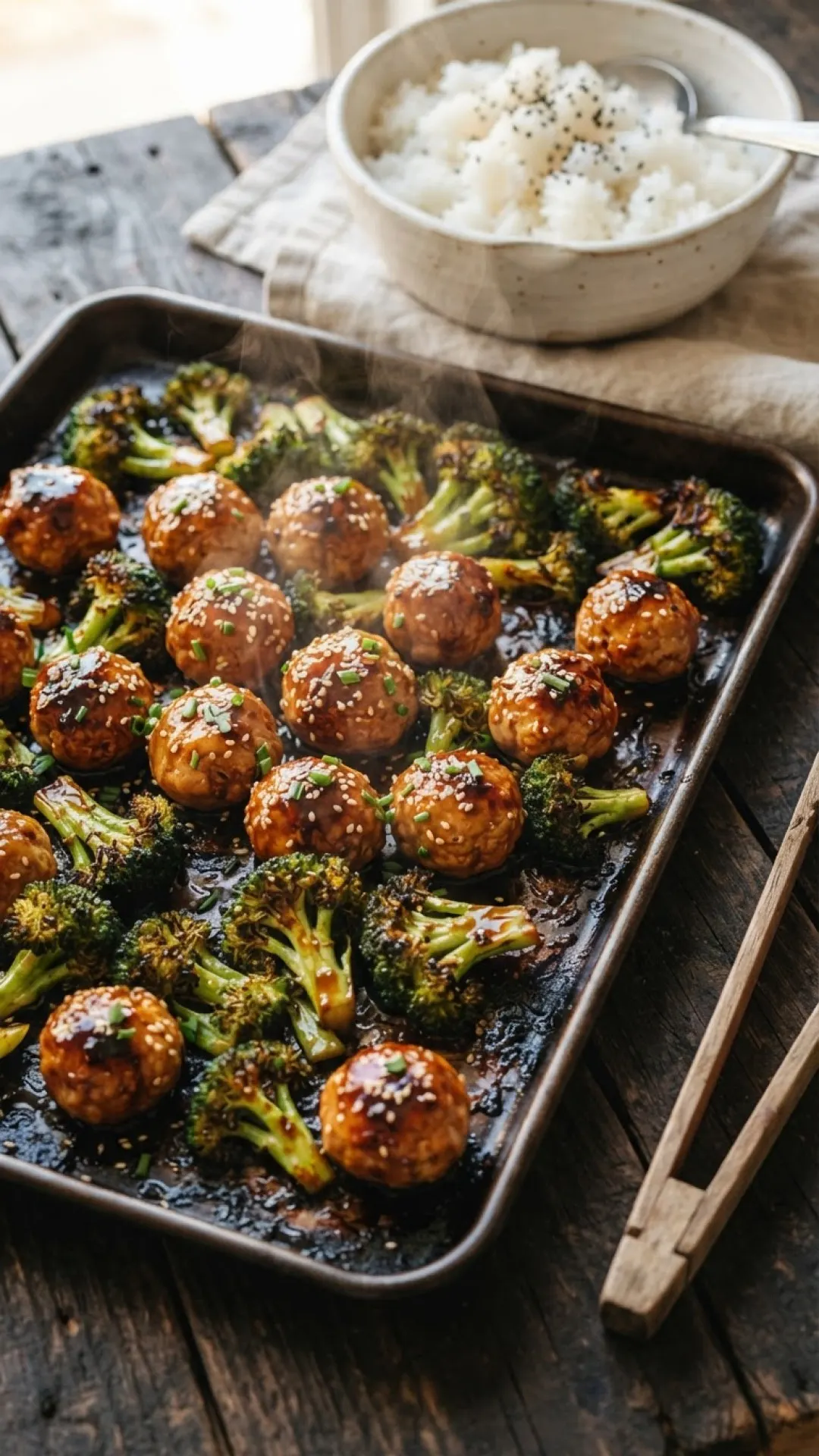 Sheet Pan Teriyaki Plant Meatballs with Veggies Preparation