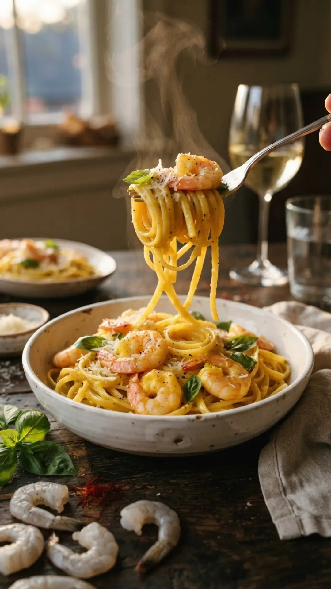 Shrimp Linguine with Creamy Saffron Sauce Preparation