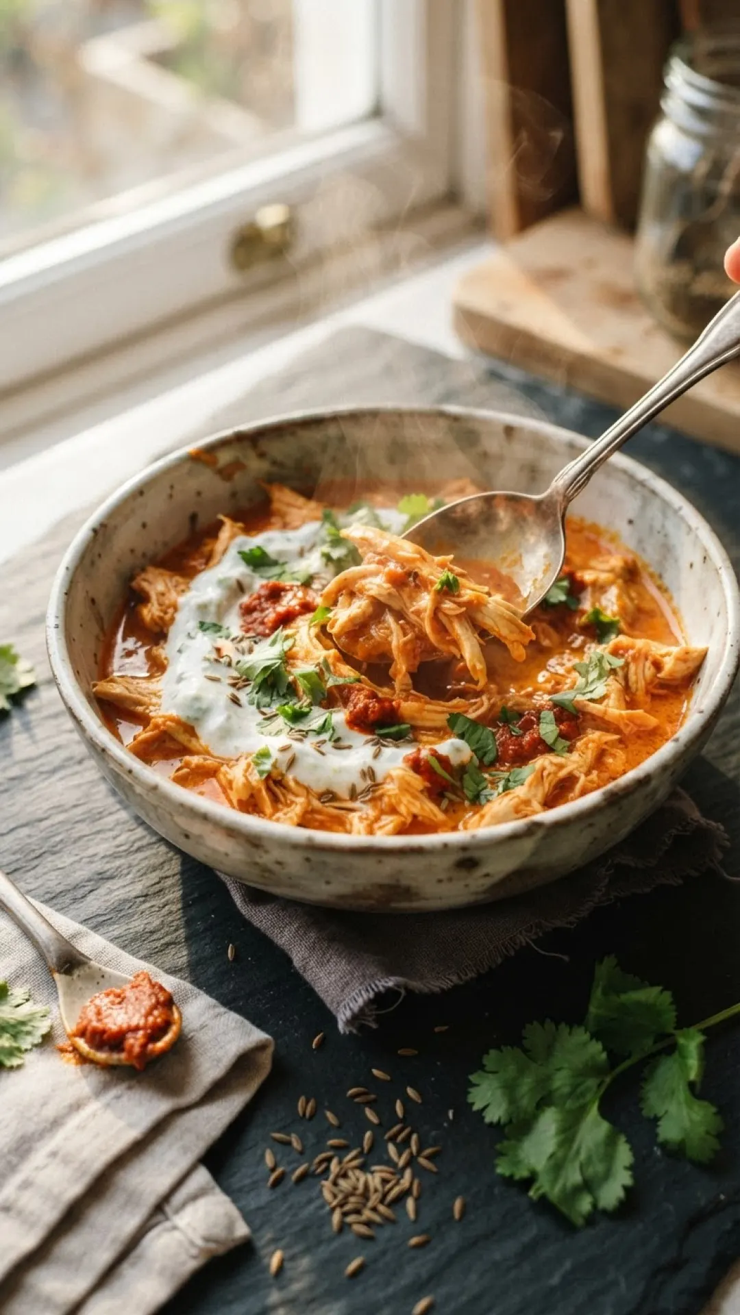 Slow-Cooker Creamy Harissa Chicken Preparation