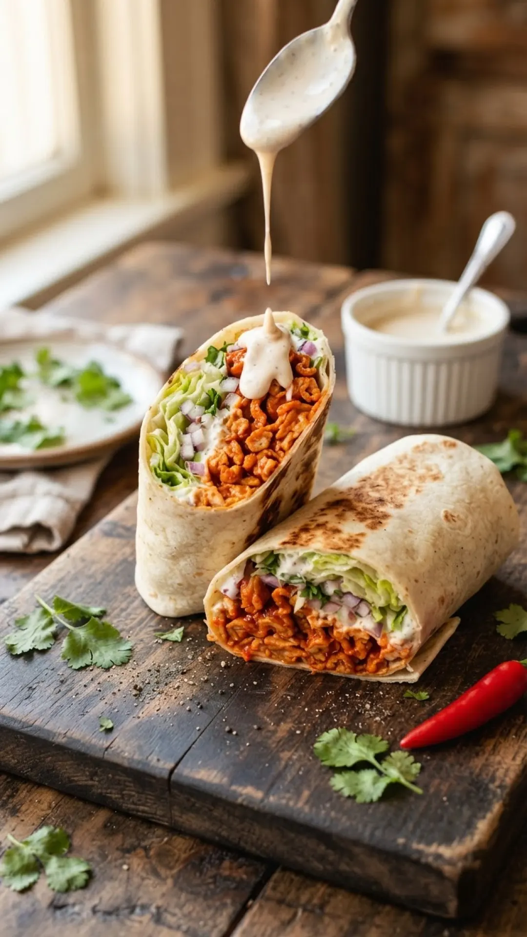 Spicy Soy Curl Buffalo Sriracha Wraps Preparation