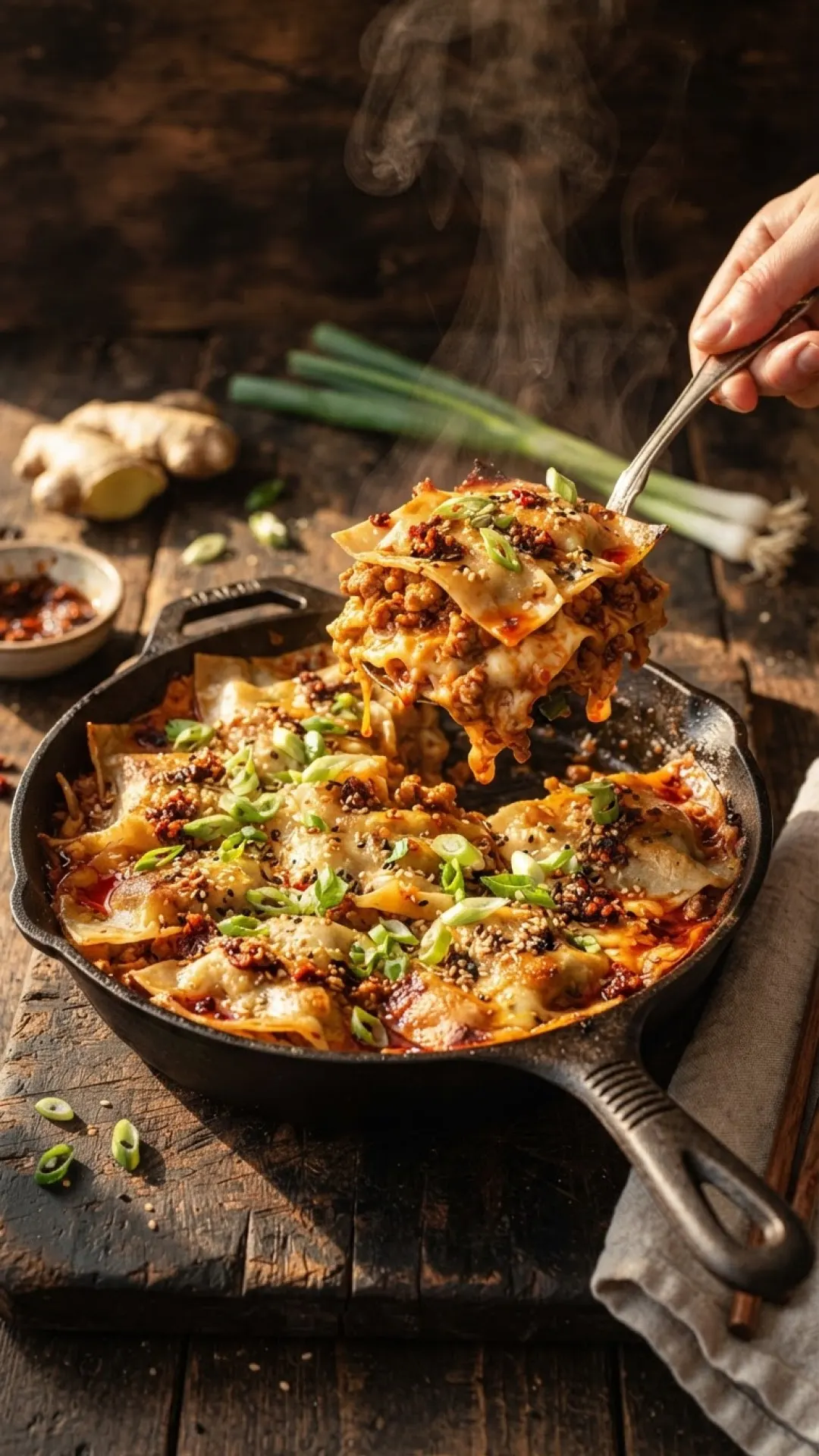 Stovetop Dumpling Lasagne Preparation