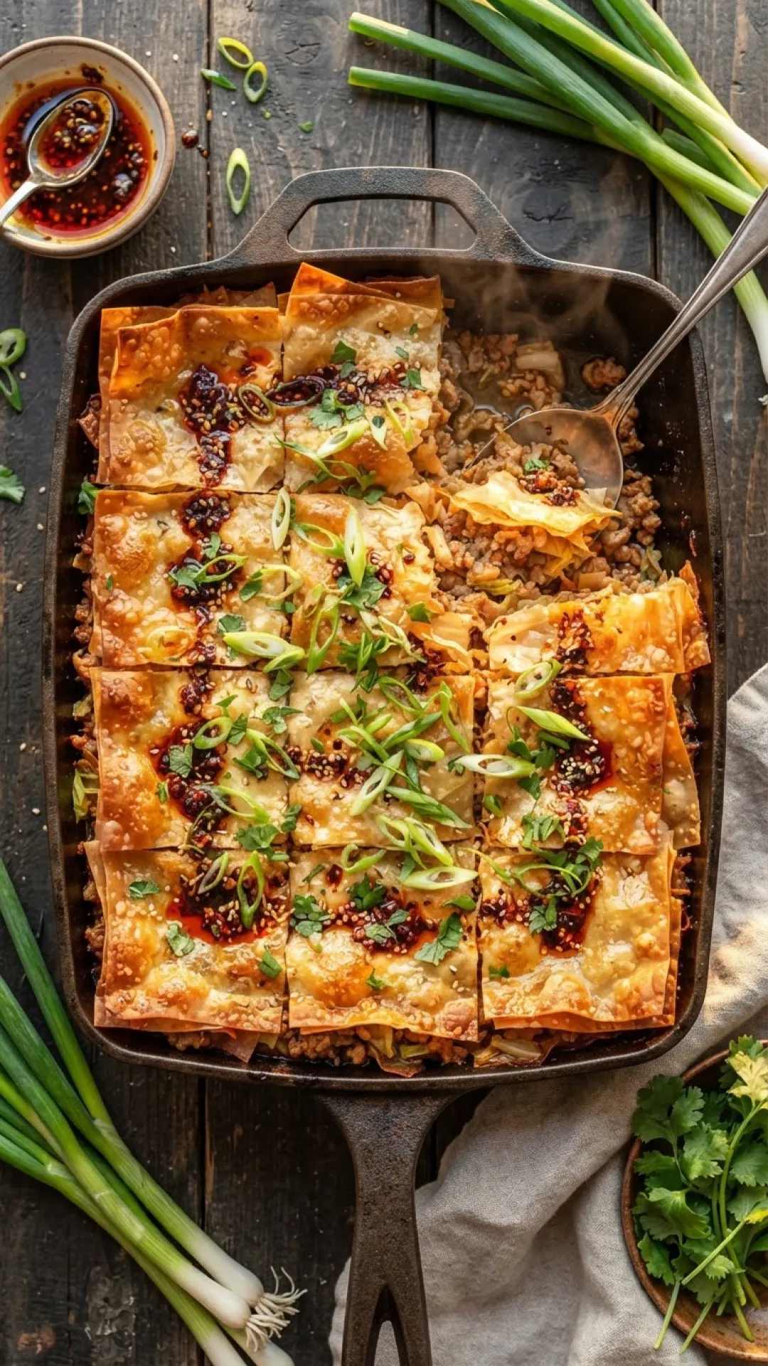 TikTok Viral Wonton Wrapper Dumpling Lasagna Preparation