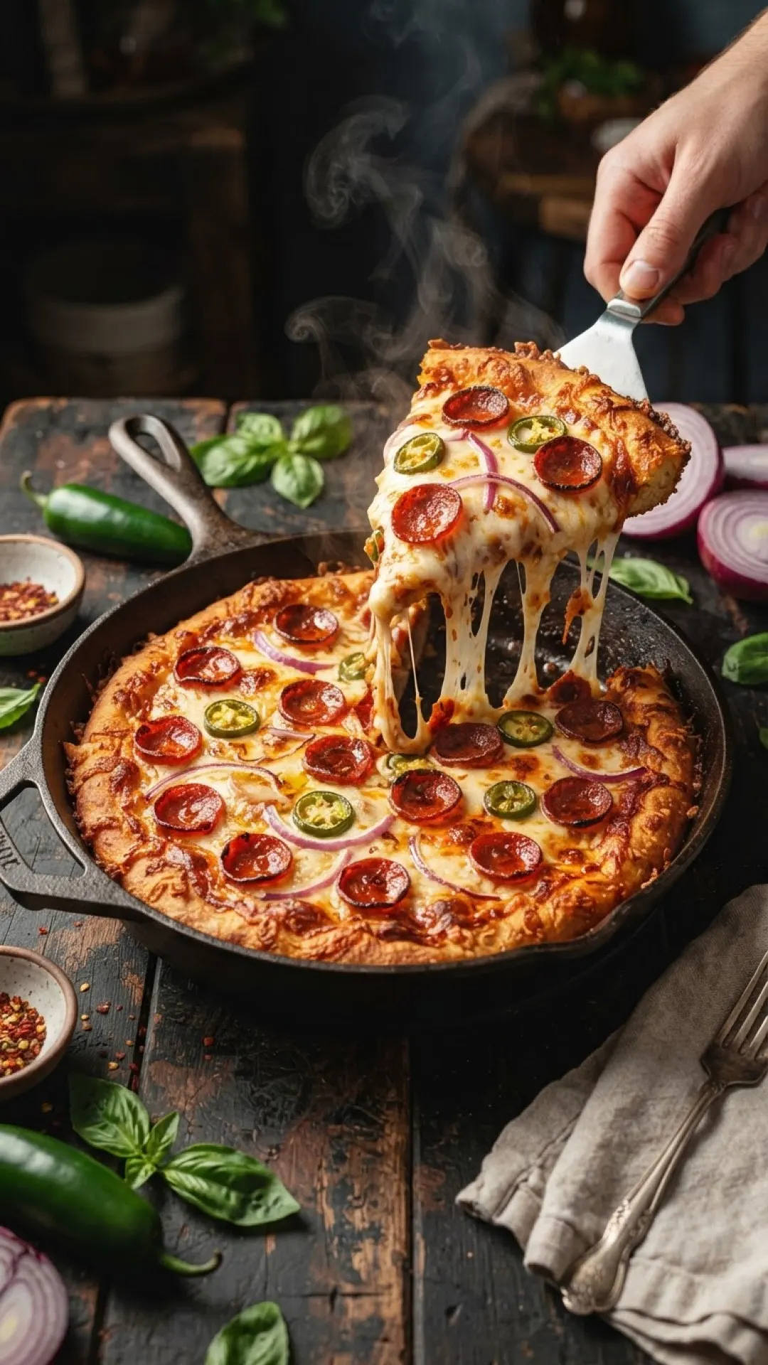 Vegan Pepperoni Skillet Pan Pizza Preparation