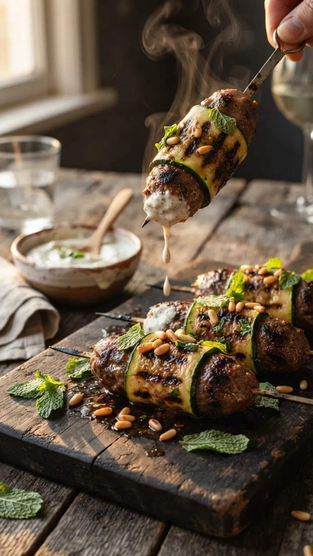 Zucchini-Wrapped Lamb & Beef Koftas Preparation
